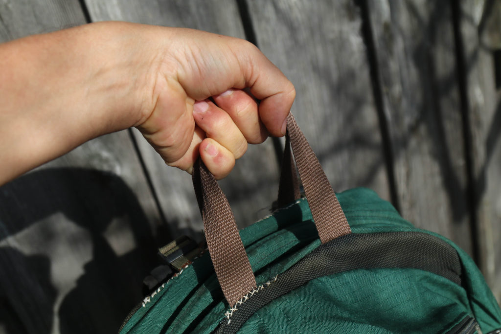 Top handles of the first aid bag showing the handles